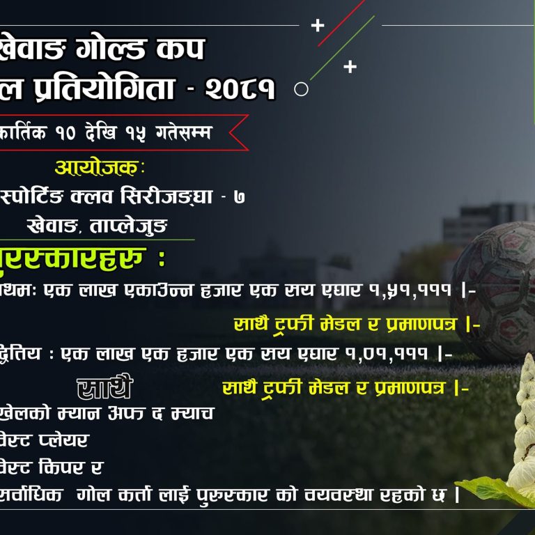 कात्तिक १० देखि खेवाङमा खेवाङ गोल्डकप हुँदै,बिजेताले १ लाख ५१ हजार पाउने,गोल्डकपको मस्कट ‘केञ्जो’