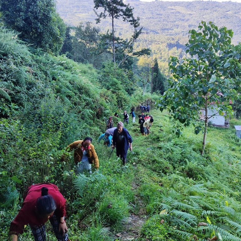 वडाध्यक्षको अगुवाईमा पदमार्ग सफाईमा जुटे फुरुम्बुका बासिन्दा