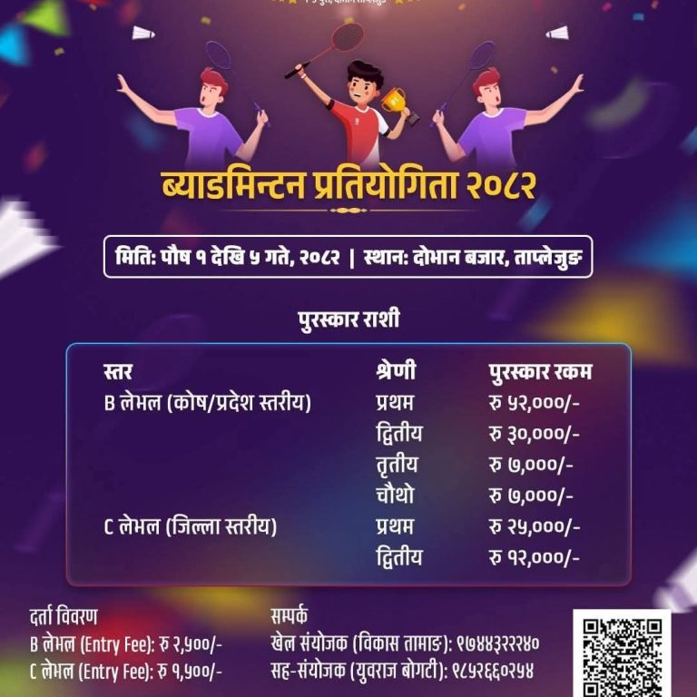 प्रदेश र जिल्ला स्तरीय ब्याडमिन्टन प्रतियोगिता हुने