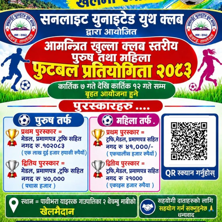 थेचम्बुमा कात्तिक ७ देखि आमन्त्रित खुल्ला क्लव स्तरीय पुरुष तथा महिला फुटबल प्रतियोगिता हुने